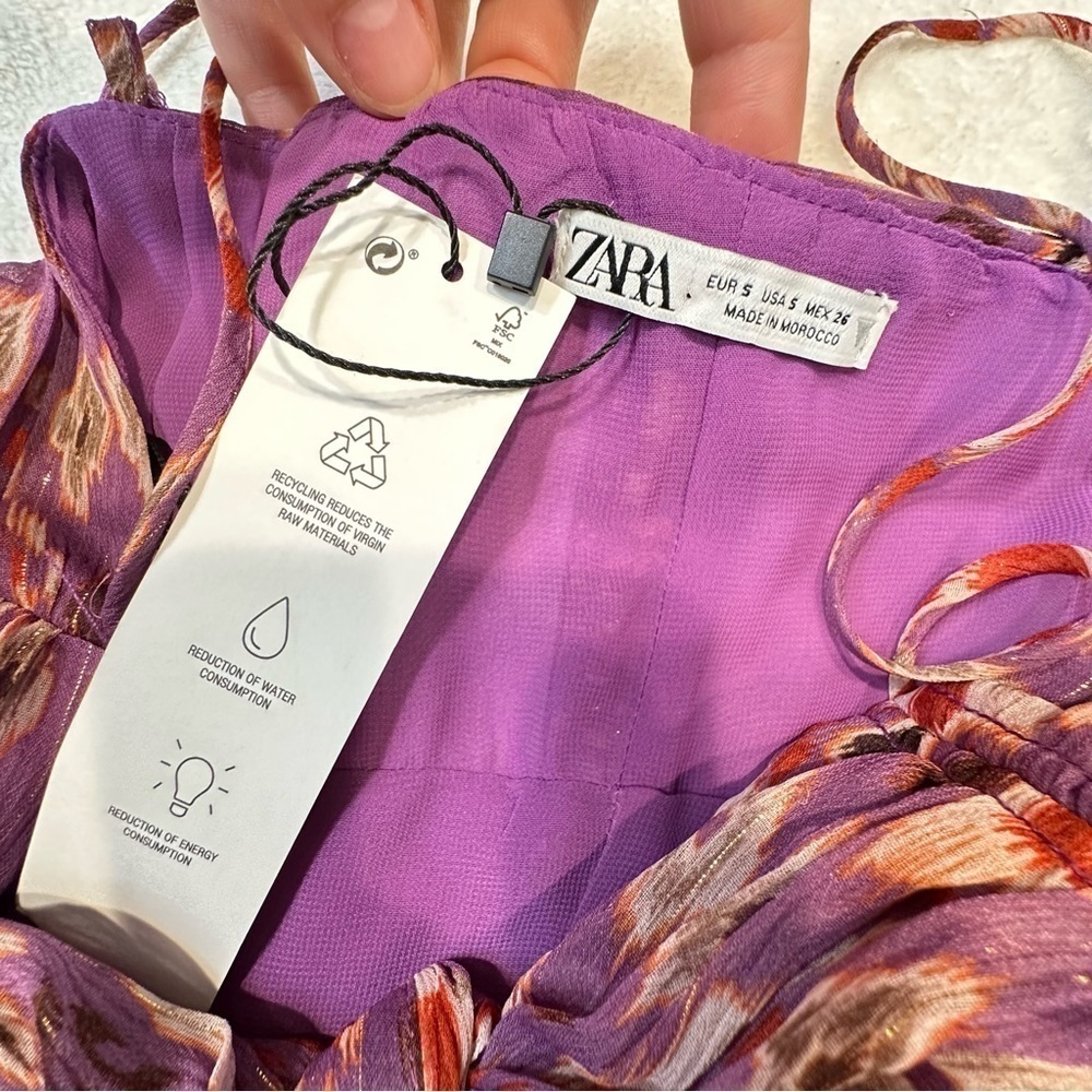 NWT Zara Retro Printed Double Knot Ruched Mini Dress - Picture 12 of 15
